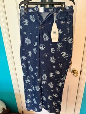 Women’s  Dark Blue Printed Denim Jeans